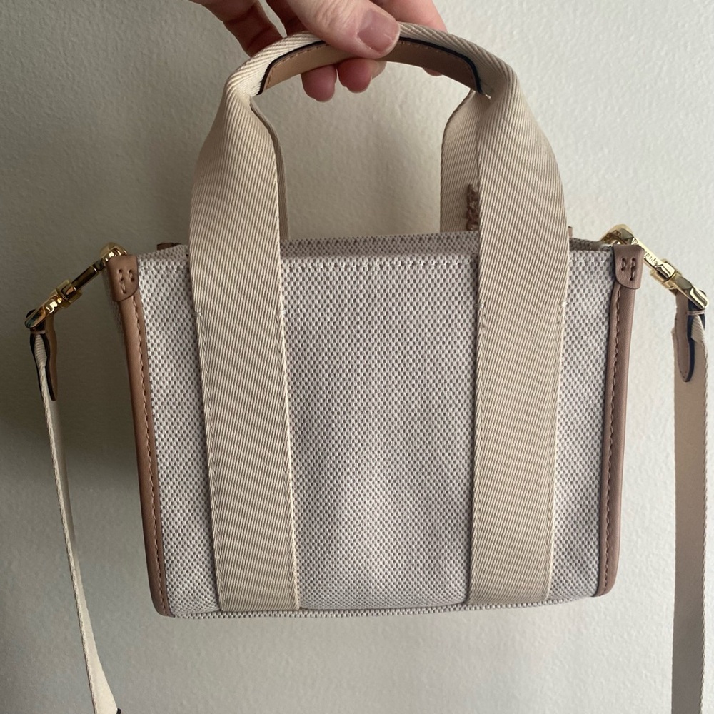 kate spade Kip Canvas Mini Tote crossbody handbag beige, removable strap, logo - Picture 7 of 13